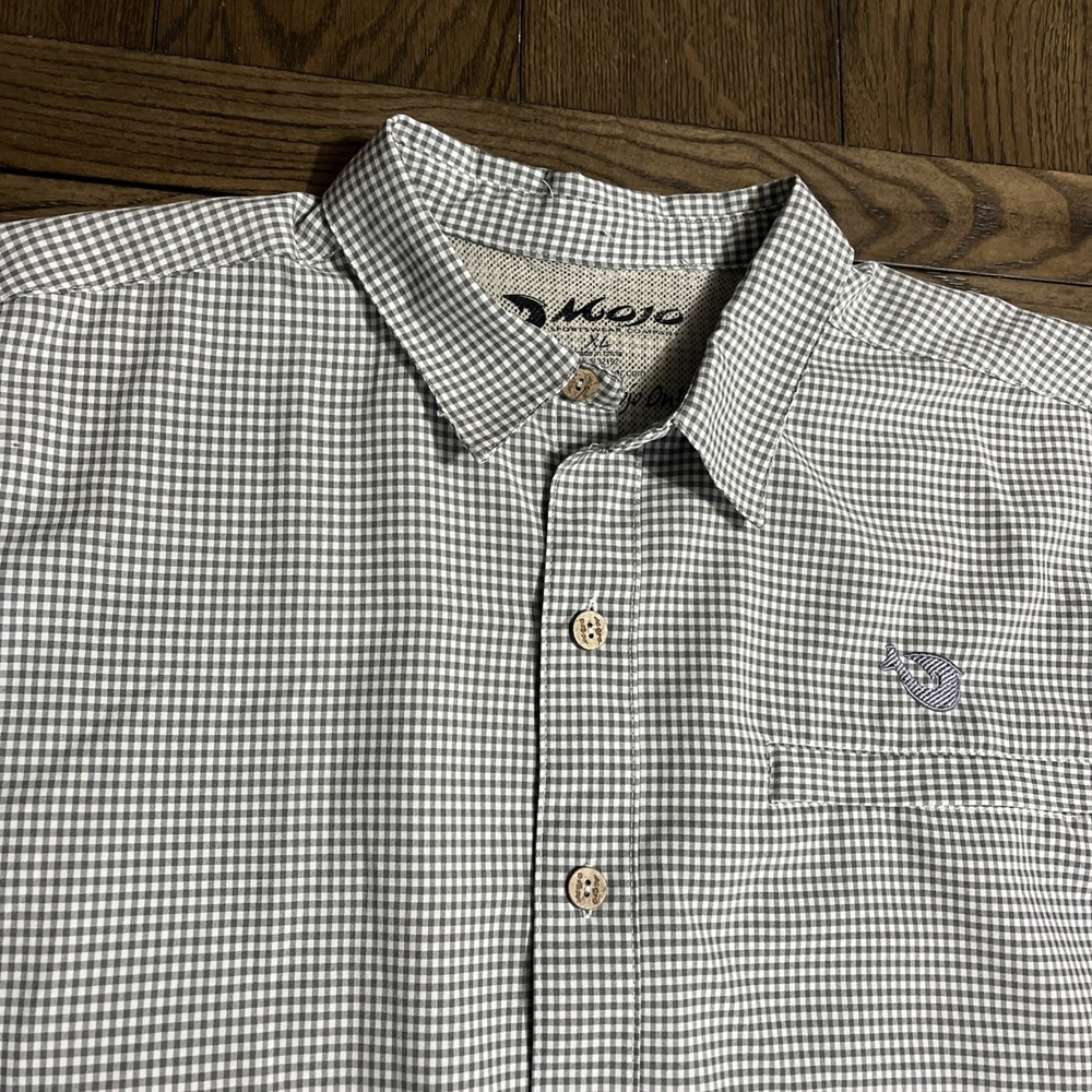 Mojo Sportswear Shirt Long Sleeve Green White Plaid Lightweight Logo Men Sz XL